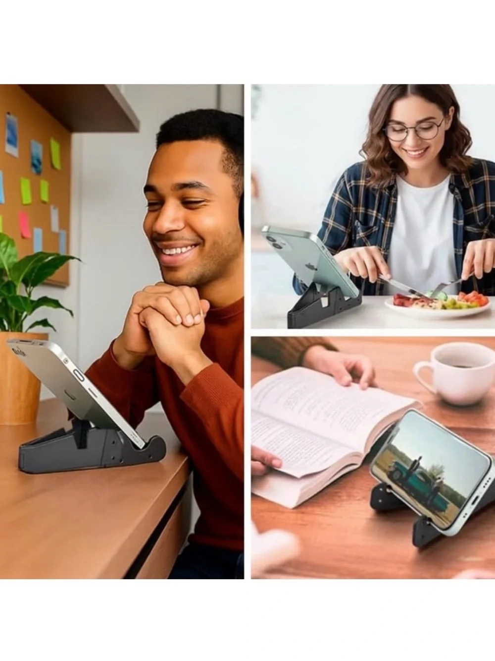 New Pack of 4 Universal Folding Phone Stands in Black, White, Red & Orange